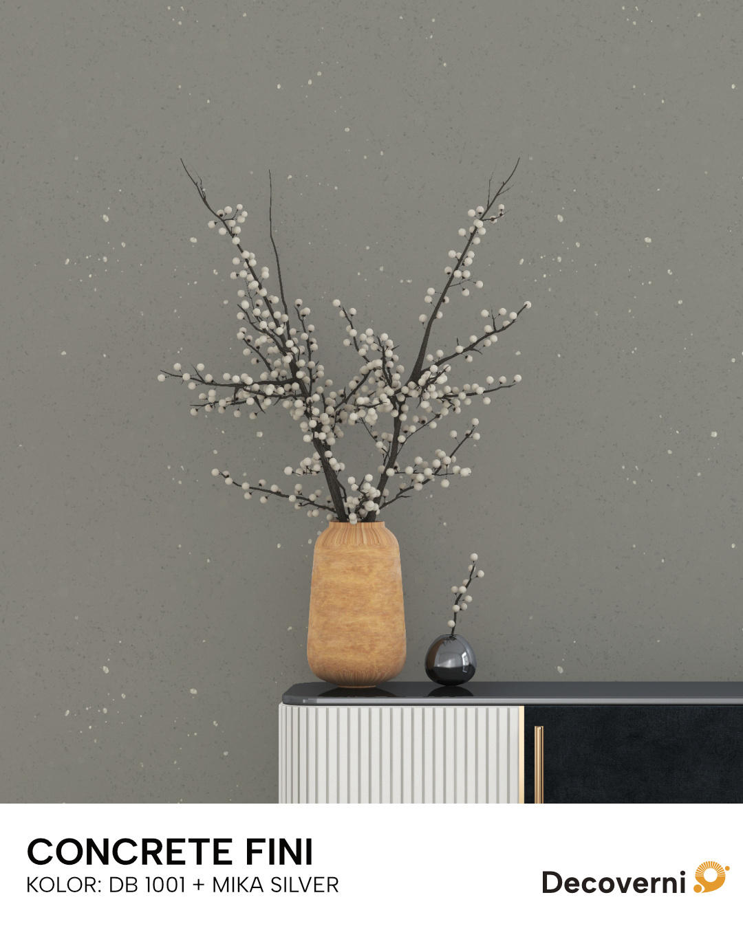 Wizualizacja ściany pomalowanej Decoverni Concrete Fini DB 1001 plus MIKA SILVER